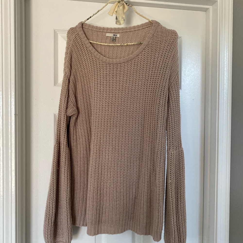 Amuse Society Taupe Sweater with balloon sleeve-medium